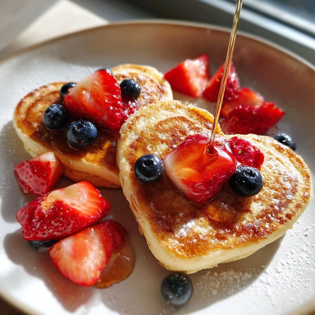 Heart-Shaped Pancakes with Berries
