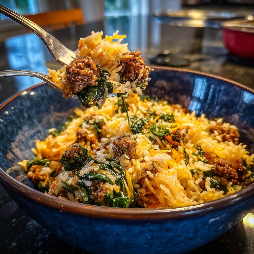 Ground Beef And Spinach Rice Bowl