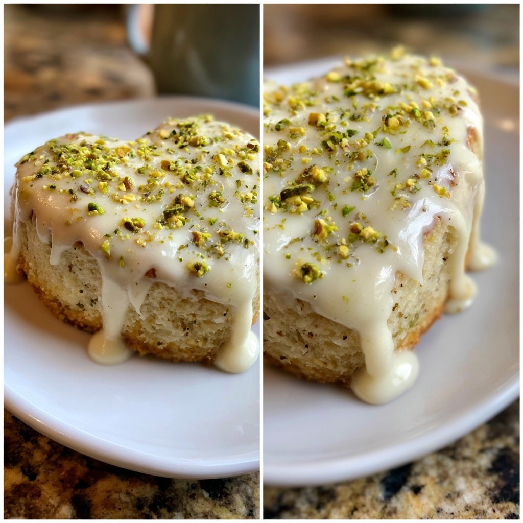 Mini Heart Cake with Pistachio Vanilla Frosting