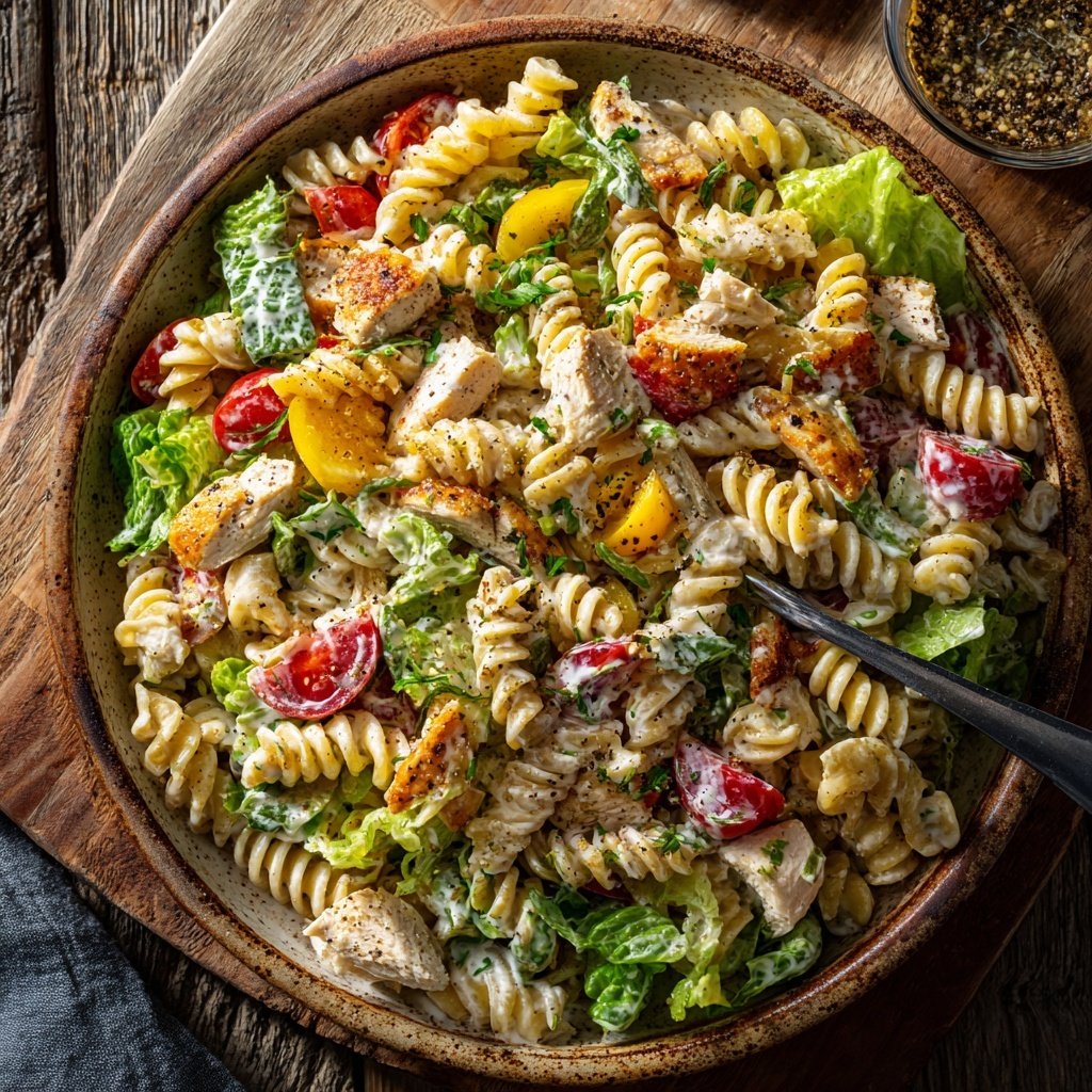 Healthy Chicken Caesar Pasta Salad