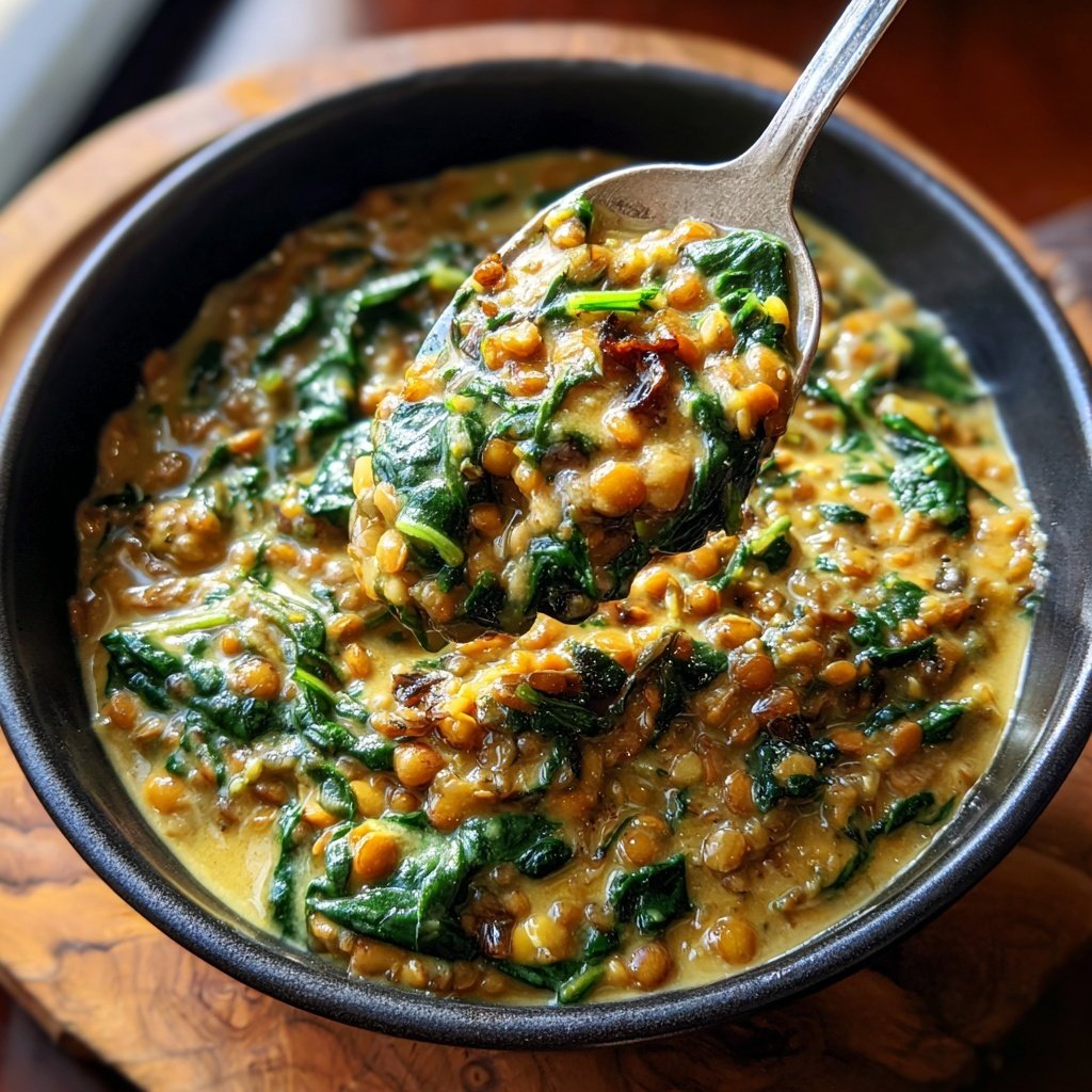 Creamy Garlic Spinach Lentils